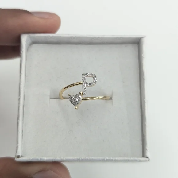 Real Diamond 10kt Yellow Gold Initial P Ring For Women